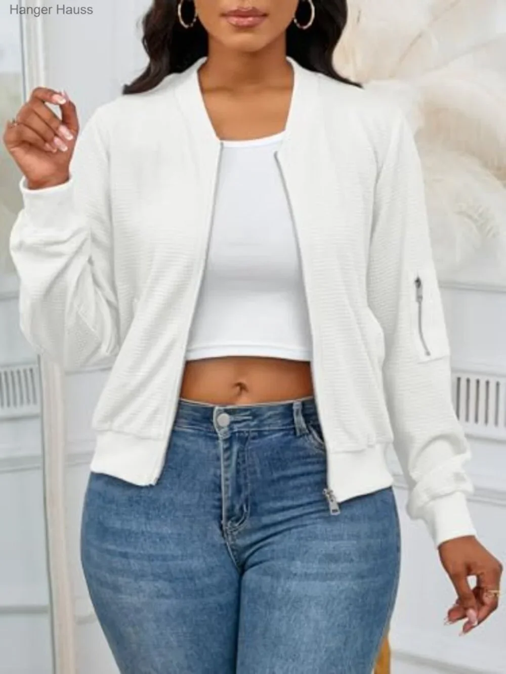 Women Casual Full Zip Comfy Loose Long Sleeve Sweatshirt Jacket with Pockets